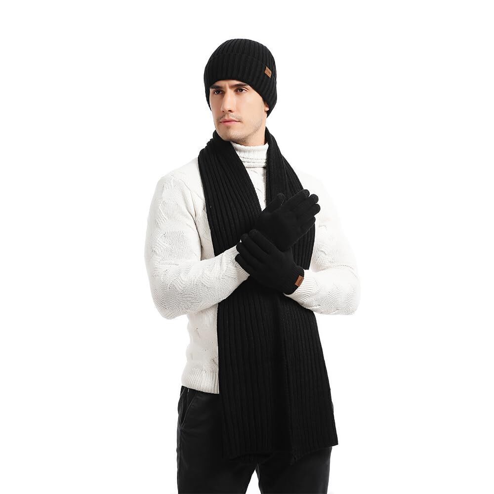 7393 Winter Hats Scarf with Touchscreen Gloves Set Warm 's Beanie Hats